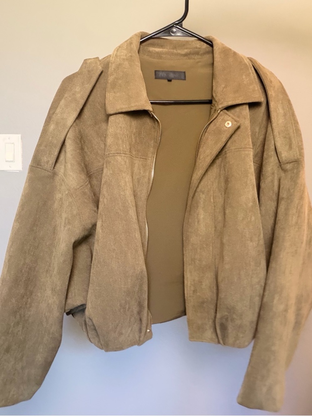 Zara Olive Suede Zip-Front Women's Jacket - Picture 4 of 5